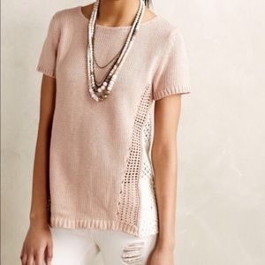 Anthropologie Moth Pink Crochet Lace Back Sweater